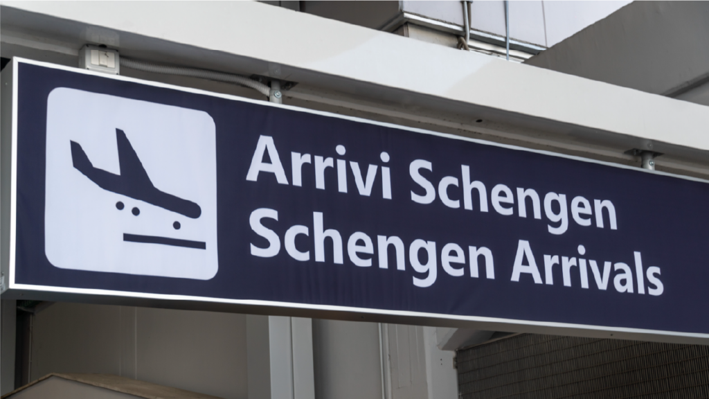 Schengen Arrivals airport sign