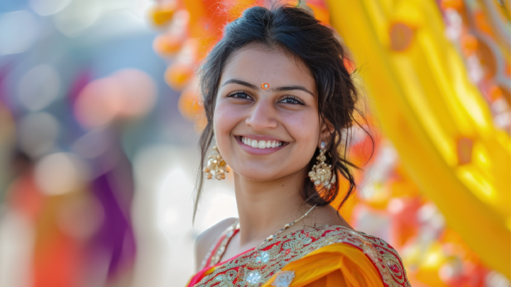 A young Indian woman's radiant smile captures the hope and cultural richness of the potential candidates for the UK-India Young Professionals Scheme