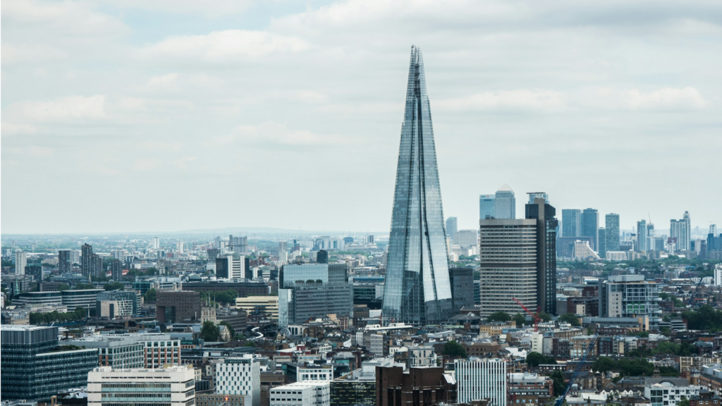 London skyline with The Shard, representing the city's readiness for UK ETA travelers