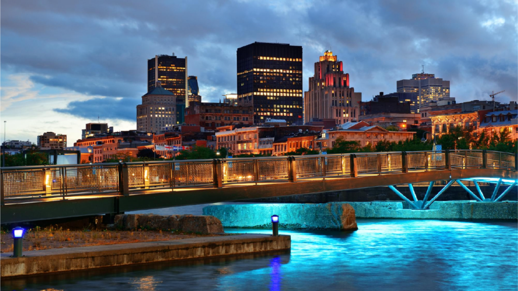 Evening view of Montreal, showcasing Canada's vibrant urban life