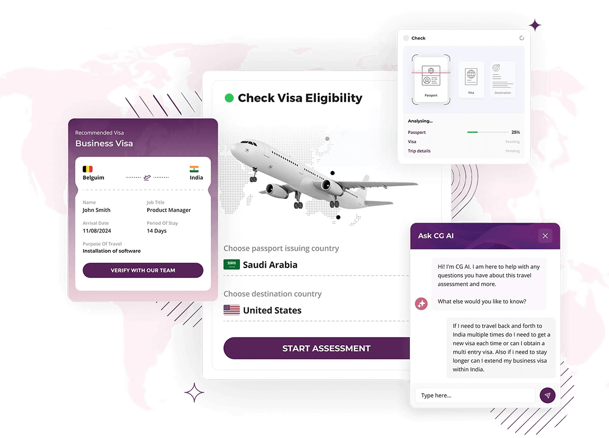 Graphic depicting the ease of use of Centuro Global's Travel Compliance Assistant
